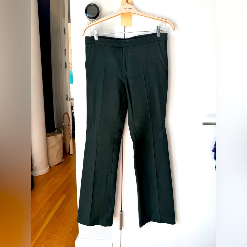 JOSEPH - Dark green woolen pants, black stripe on the side